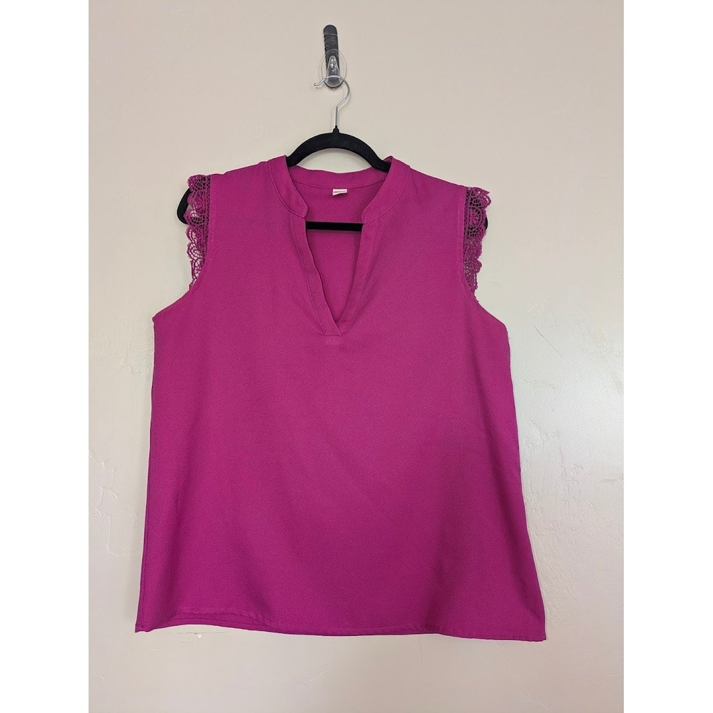 2 Pack Sleeveless Blouse Medium Black Pink Lace Trim V Neck Top Feminine Office - Picture 5 of 8